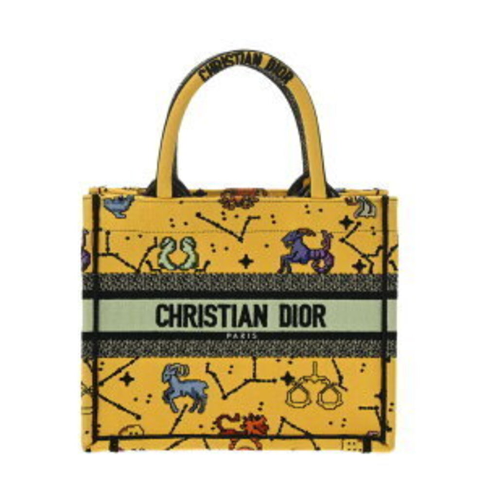Dior Book Tote Pixel Zodiac Embroidery Yellow Canvas Bag